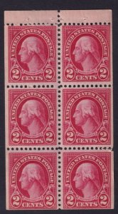 1927 Sc 634d MNH booklet pane of 6, with full original gum, 2c carmine (01