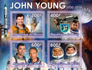 Stamps. Space. Famous people. John Young 2019 year 1+1 sheets perforated