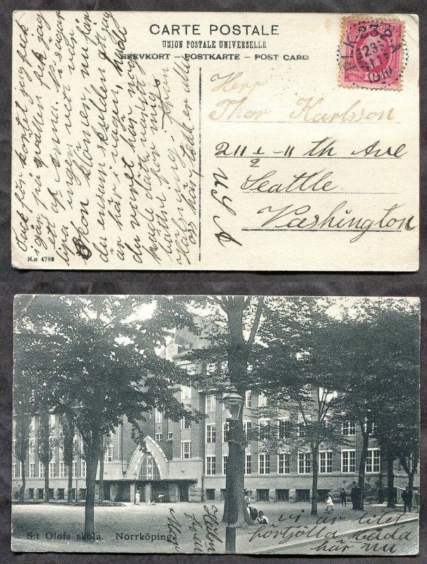 h406 - SWEDEN 1910 RPO Postmark PLK 232 A on Norrköping Postcard