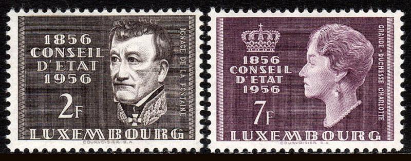 Luxembourg 322-323,MNH.Council of State,cent. I. de la Fontaine, Charlotte, 1956