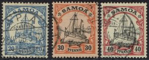 GERMAN SAMOA 1900 YACHT 20PF 30PF AND 40PF USED