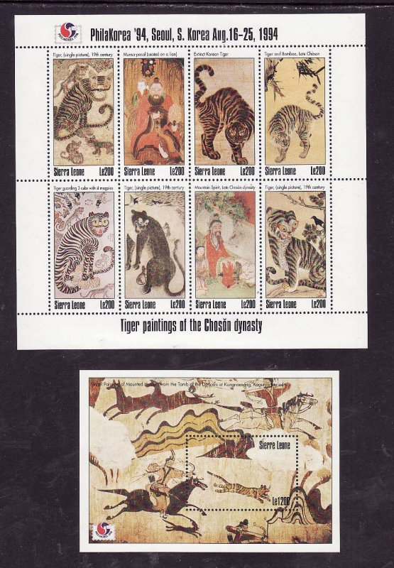 Sierra Leone-Sc#1726-7- id2-Unused NH sheets-Philakorea-Tiger paintings-1994-