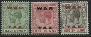 Bahamas KGV 1910 1/2d, 1d, 1/  overprinted War Tax stamps mint o.g.