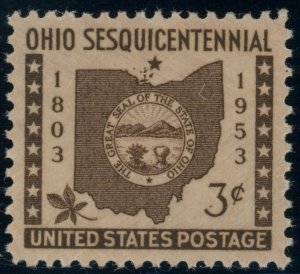 US Stamp #1018 Ohio Sesquicentl 3c - PSE Cert - SUPERB 98 - MOGNH - SMQ $65.00