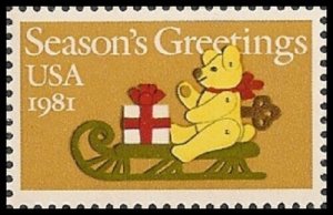1981 Christmas Teddy & Sleigh Single 20c Postage Stamp, Sc#1940, MNH, OG