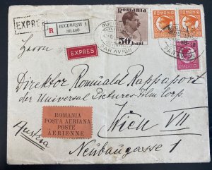 1935 Bucarest Romania Express Airmail Cover to Vienna Austria 50 Bani Stamp