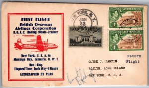 1954 Montego Bay Jamaica FFC First Flight Cover To Roslyn Long Island NY USA