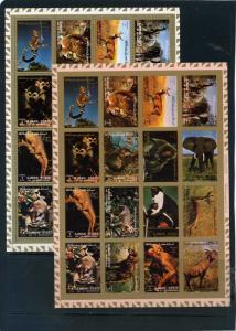 AJMAN 1973 WILD ANIMALS 2 SHEETS OF 16 STAMPS PERF. & IMPERF MNH