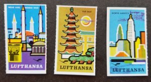 Germany Lufthansa Post Airmail Middle East Mosque America Tower Japan (3v) MNH