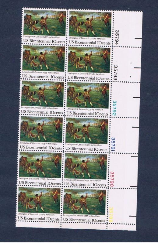 #1563 MVFNH OG plate block of 12 Lexington-Concord