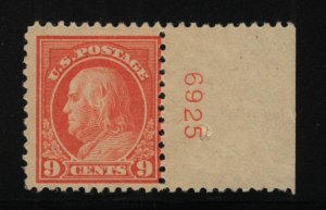 1917 Sc 509 MNH fresh OG 9c salmon red plate number single, Hebert NH CV $90 (16