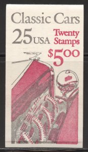 United States Scott BK164 Unexploded Booklet - 1988 Classic Cars - SCV $20.00