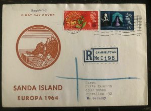 1964 Campbeltown Sanda Island First Day Souvenir Sheet Cover To Germany