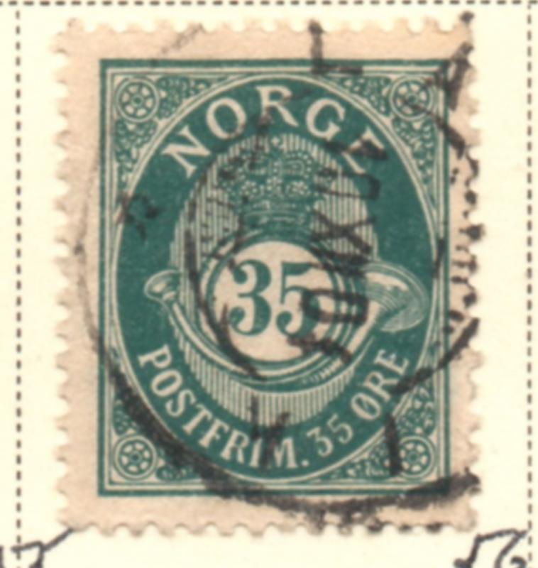 Norway Sc 56  1898 35 ore dark blue green Post Horn stamp used