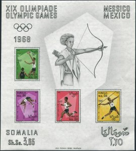 Somalia 339a sheet,MNH.Mi Bl.2. Olympics Mexico-1968.Javelin,Running,Basketball,