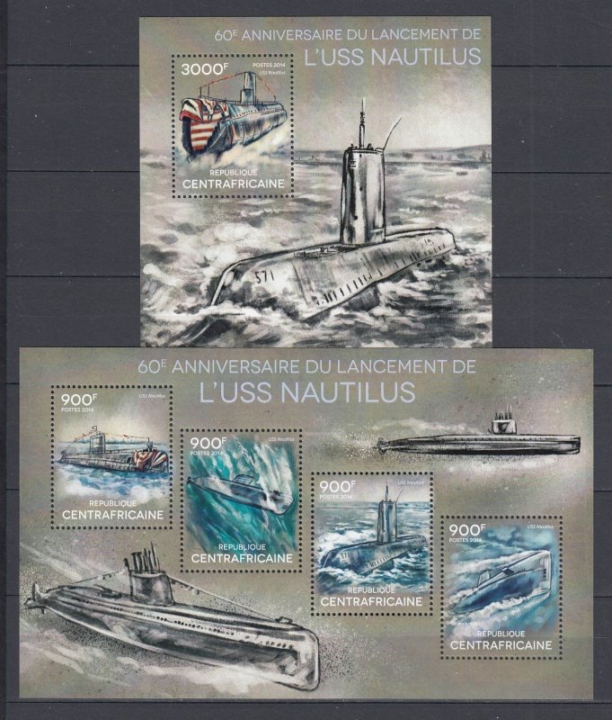 Central African Republic 2014 - SUBMARINES - USS NAUTILUS - Sheet + S.S. - MNH