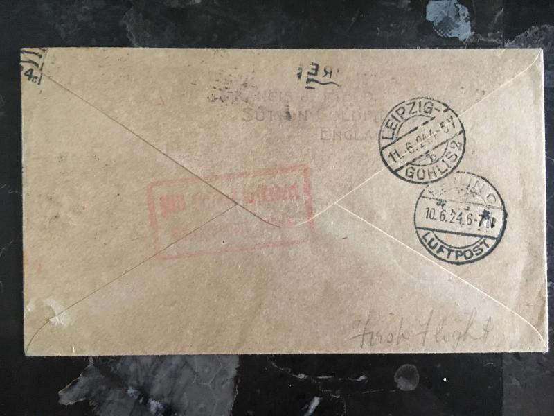 1924 England First Flight Cover via Imperial Airways to Berlin Germany FFC