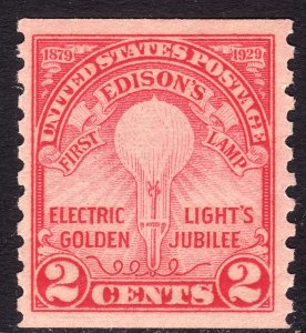 1929 U.S Edison First lamp 2¢ coil Perf 10 vertically MNH Sc# 656 CV $20.00