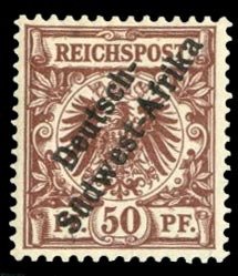 German Colonies, German South West Africa #6 Cat$210, 1897 50pf red brown, hi...