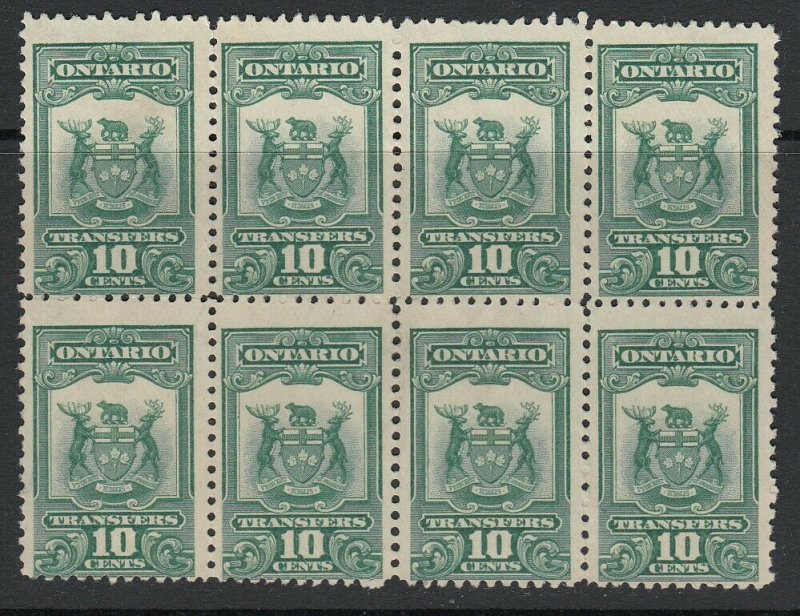 Canada, Ontario (Revenue) van Dam OST4, MNG (no gum) block of eight