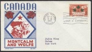 1959 #388 Plains of Abraham FDC Cachet Craft/Ken Boll Cachet Ottawa