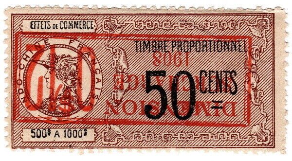 (I.B) France Colonial Revenue : Indo-China Dimension 12c on 50c OP