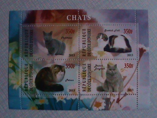 2013 REPUBLIC OF IVORY COAST-COLORFUL LOVELY CATS MINI SHEET