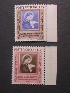 VARTICAN-1953 SC# 156-7- 50TH ANNIVERSARY-MARTYDOM OF ST. MARIA GORETTI MNH