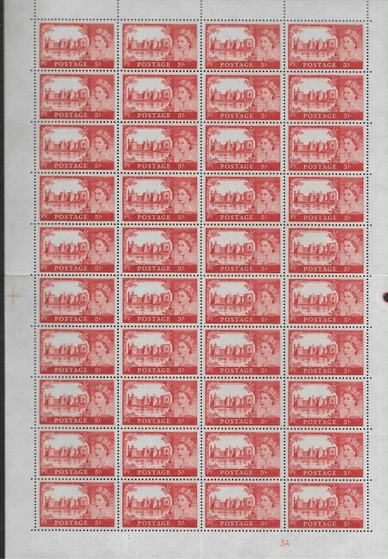 1963 5/- Bradbury/Wilkinson Crowns castle no wmk Cyl 4A FULLSHEET UNMOUNTED MINT