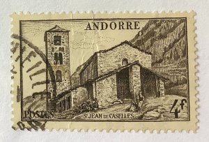 Andorra, FR 1949 Scott 116 used - 4fr, landscape, Church St. Joan de Caselles