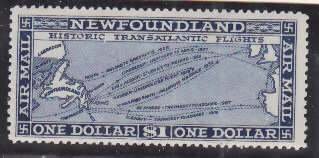 Newfoundland-Sc#C8- id70-unused NH og $1.00 Airmail-Planes-Maps-1931-S/H fee ref