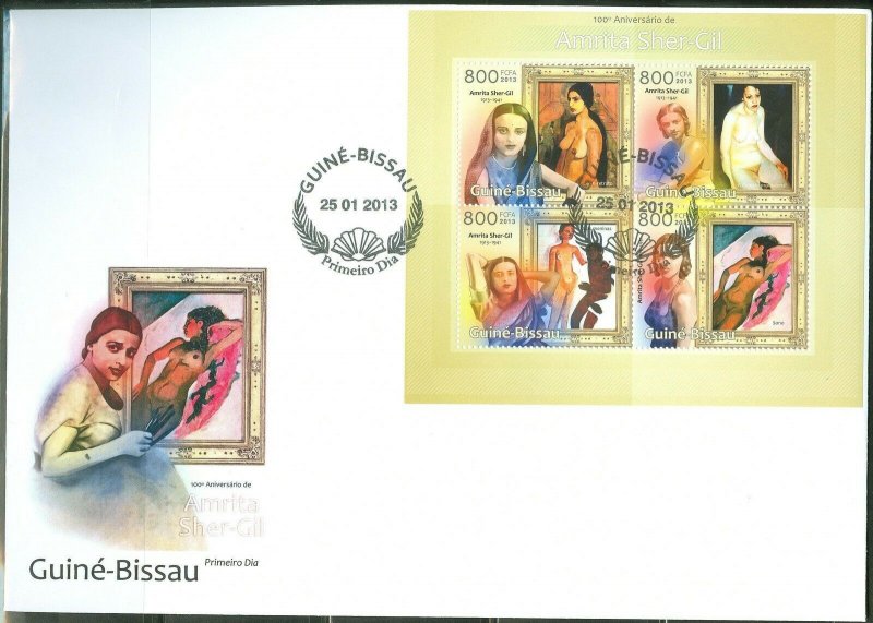 GUINEA BISSAU 2013 100th  ANNIVERSARY AMRITA SHER-GIL  SHEET FDC