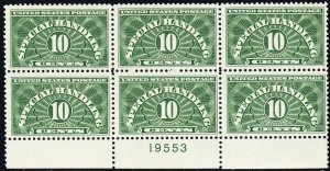 QE1a, Mint VF NH 10¢ Dry Printing Plate Block of Six CV $125 * Stuart Katz