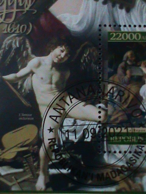 ​MADAGASCAR-2021- FAMOUS NUDE ARTS PAINTING BY  CARAVAGGIS-CTO S/S VF LAST ONE