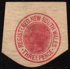 1880 New South Wales Cut Square Registered Three Pence Used