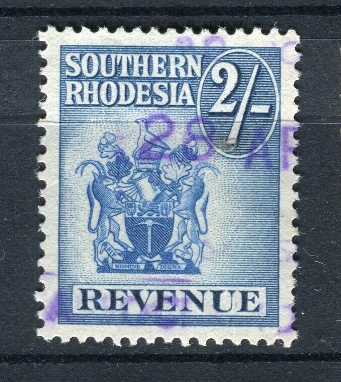 RHODESIA; 1940s early GVI Revenue issue used 2s. value