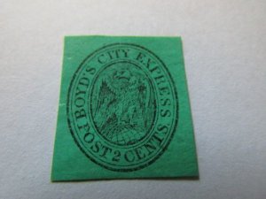 US Local Stamps 1857, Sc. # 20L7, 2c Black on Green Glazed Paper, MH OG,