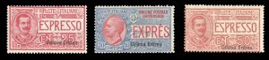 Italian Colonies, Eritrea #E1-3 Cat$445, 1907-20 Special Delivery, 25c, 30c a...