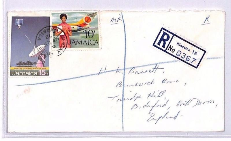 XX218 1972 JAMAICA Kingston Mercury House REGISTERED GB Devon Airmail Cover 