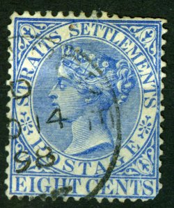 Straits Settlements,1894, Queen Victoria 8c Ultramarine, Mi #72,