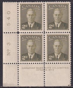 Canada 1951 Sc 305 King George 6th Plate Block 3 LL Stamp MNH