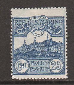 San Marino Sc 53 MLH. 1903 25c blue Mt. Titano, VLH