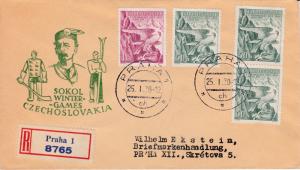 Czechoslovakia 1938 Peregrine Falcons, Sokol on Registered Cover SKI Hockey