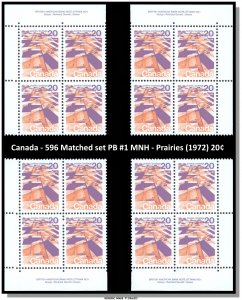 Canada - 596 Matched set PB #1 MNH - Prairies (1972) 20¢ - CV 16.00