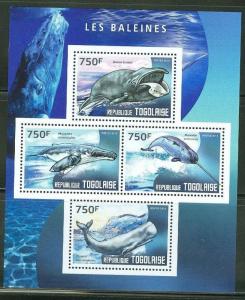 TOGO 2014 FAUNA MARINE LIFE WHALES SHEETLET OF FOUR STAMPS