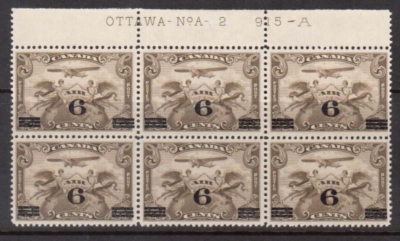Canada #C3i XF/NH Plate #2 Block With Swollen Breast Variety On Top Right Stamp