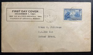 1941 Corner Brook Newfoundland First Day Cover FDC Wilfred Grenfell