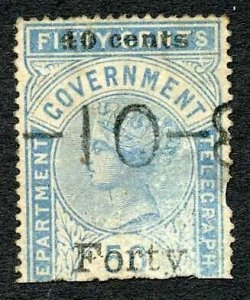 Ceylon Telegraphs SGT43 40c on 50c Blue Type T38 Cat 28