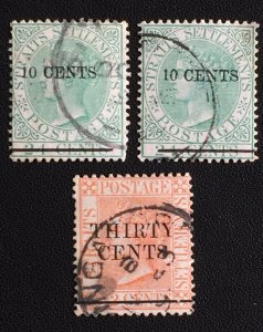 MALAYA Straits Settlements 1891 QV 3V overprints Used SG#86 & 87 M3876