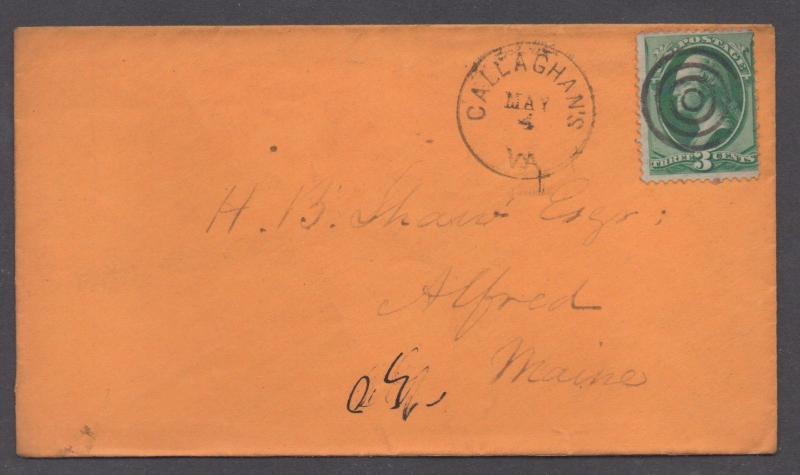 **US 19th Century Cover, Callaghans, VA, 5/4 CDS + Target F/C, DPO3